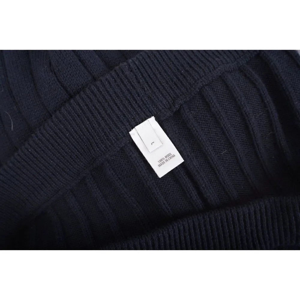 St. John Womens Knit Wide Leg Ribbed Pants L Navy Blue 100% Wool K814023 NWT - Picture 9 of 10